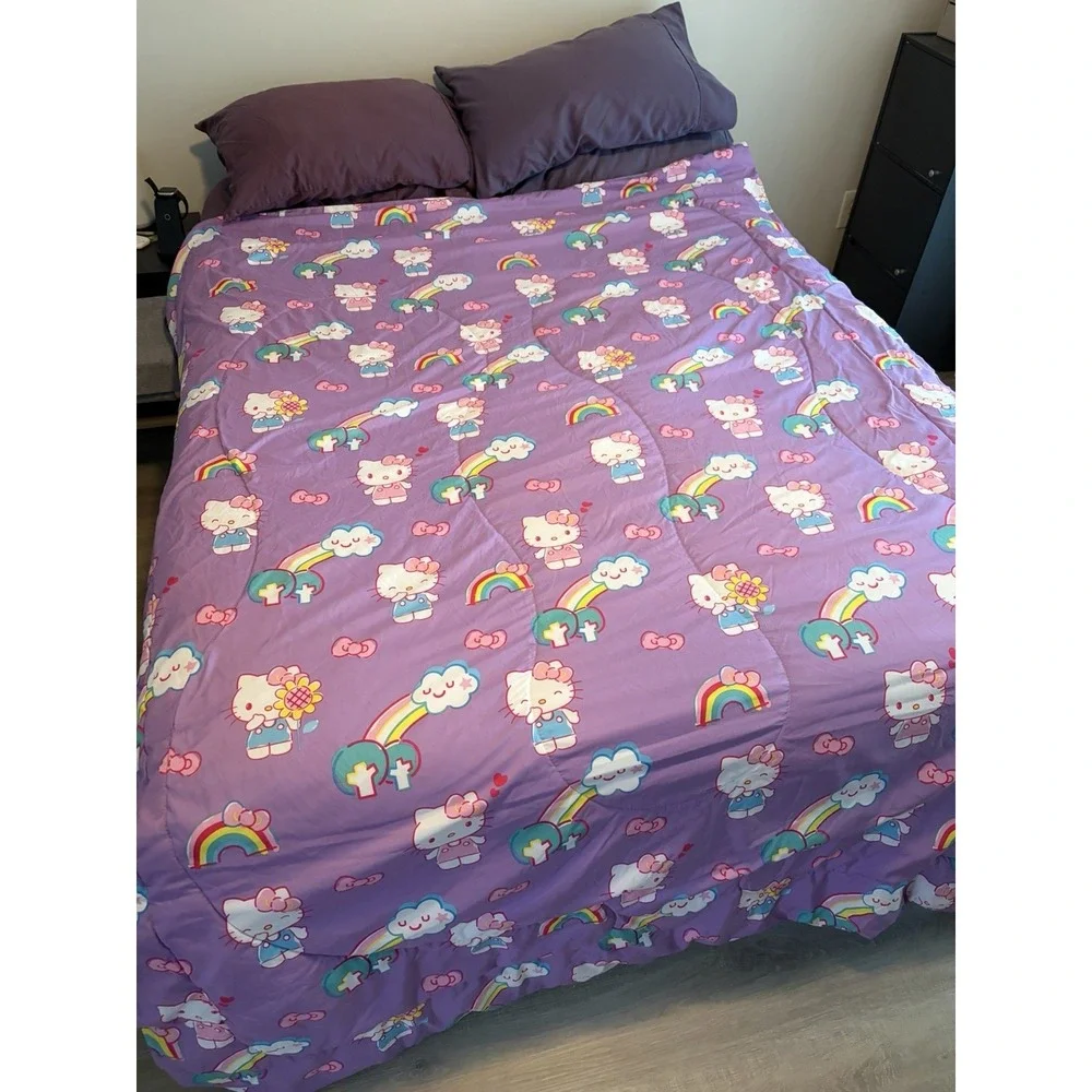 Hello Kitty Twin Comforter Reversible Purple Rainbow GardenSanrio Franco Bedding